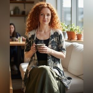 Coldwater Creek Open Front Tie Dye Linen Blend Kimono Cardigan Size M